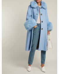 Saks Potts Yvonne Fur-trimmed Wool Coat in Sky Blue (Blue) - Lyst