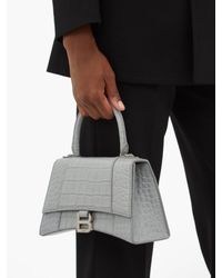 hourglass balenciaga crocodile embossed leather bag grey bags