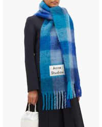 Acne Studios Wool Multi Check Scarf turquoise/navy in Turquoise 