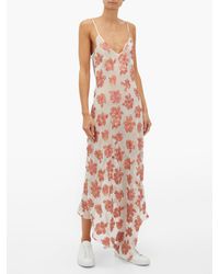 Raey Pink Dip Hem Tinsel And Sheer Silk Blend Slip Dress