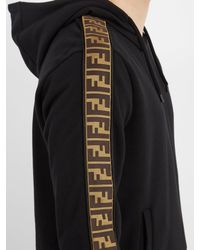 Fendi Wool Logo-jacquard Tape-trimmed Hooded Sweatshirt in Black 