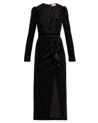 Self-Portrait Black Crystal Embellished Velvet Midi Dress