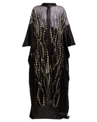 Haider Ackermann Black Floral Embroidered Silk Blend Kimono Style Coat