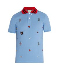 Gucci Embroidered Cotton Polo Shirt in 