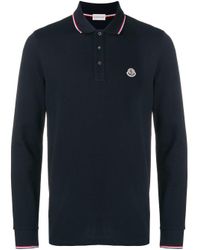 Moncler Blue Long-sleeve Cotton Polo Shirt for men