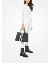 nouveau hamilton large logo metallic stripe satchel