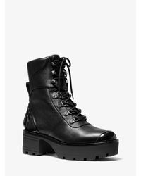 Michael Kors Khloe Leather Combat Boot in Black - Lyst