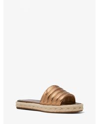Michael Kors Royce Metallic Snake Embossed Leather Slide Sandal - Lyst