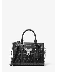 Michael Kors Hamilton Small Quilted Leather Satchel in Black - Lyst