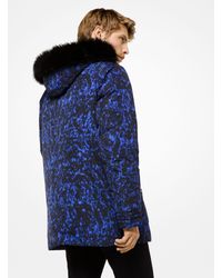Michael Kors Synthetic Faux-fur Trimmed Volcanic-print Parka in Blue for Men  - Lyst