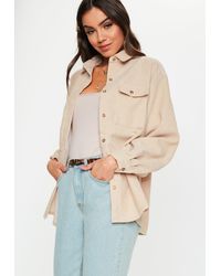 Missguided Synthetic Camel Pocket Front Cord Shirt In Cream Natural Lyst