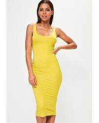 yellow bodycon midi dress