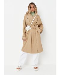 Missguided Natural Petite Sand Belted Oversized Trench Coat