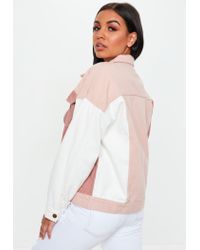 nude colour block denim jacket