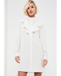 high neck long sleeve shift dress