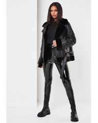 Premium black zip detail aviator jacket Clearance