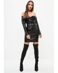 black leather off the shoulder dress