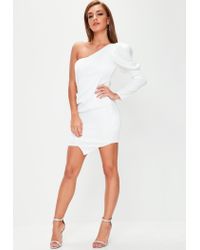 one shoulder puff dress