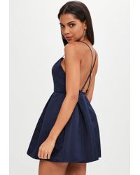 blue satin skater dress
