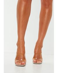 nude square toe clear heels