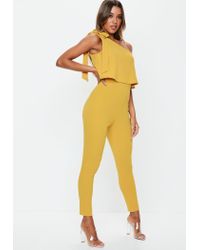 missguided one shoulder bow jumpsuit