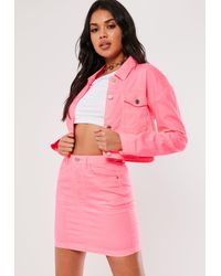 neon pink denim skirt