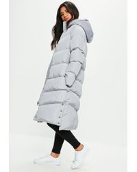 grey longline puffer coat