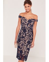 Bardot Lace Midi Dress Navy | Missguided Australia