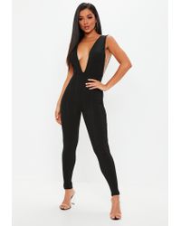 black bandage plunge jumpsuit