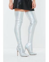 metallic thigh high boot