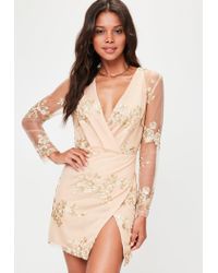 embroidered mesh dress long sleeve