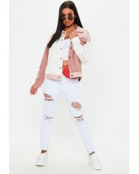 nude colour block denim jacket