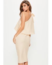 missguided one shoulder bow sleeve midi dress