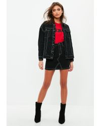 contrast stitch black denim jacket