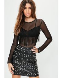 missguided bodysuit fringe mesh sleeve