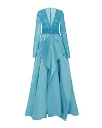 Naeem Khan | Blue Beaded V-neck Panel Gown | Lyst