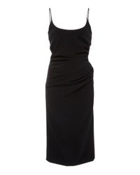 Christian Siriano - Black Textured Crepe Side Pleated Slip Dress - Lyst