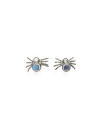 Colette | Blue Spider 18k Black Gold, Moonstone And Diamond Earrings | Lyst