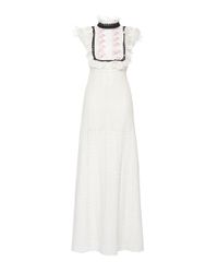 Giamba White Ruffle Lace Maxi Dress