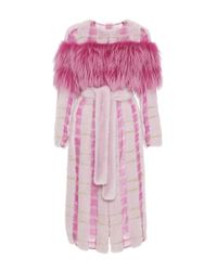 Blumarine Pink Belted Long Fur Coat