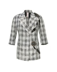 Antonio Marras Blue Three Quarter Sleeve Plaid Blazer