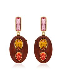 Oscar de la Renta | Brown Crystal & Wood Earrings | Lyst