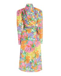 Alessandra Rich Floral-print Draped Silk Jacquard Dress | Lyst