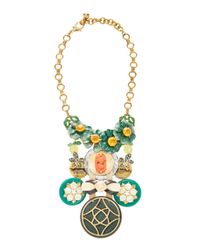 Lulu Frost Blue One-of-a-kind Brass Flower And Amber Crystal Necklace