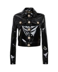 Versace Fur Button Down Vinyl Jacket in Black | Lyst