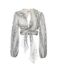 Zimmermann Gray Corsage Pleated Bodice Cropped Top