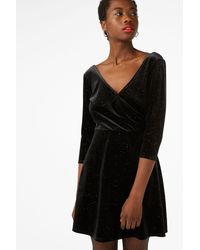 Monki Velvet Wrap Dress in Black | Lyst UK