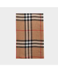 burberry gauze check scarf camel