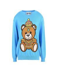 Moschino Blue Teddy Bear Intarsia Cotton Sweater