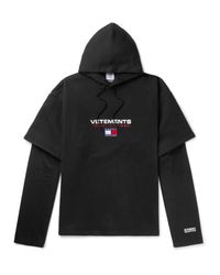 Vetements + Tommy Hilfiger Oversized Cotton-blend Jersey Hoodie in Black  for Men - Lyst